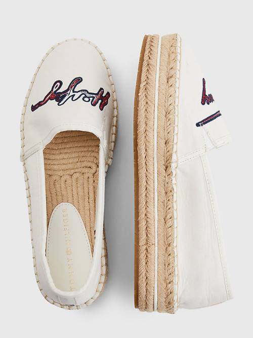 White Tommy Hilfiger Signature Logo Espadrilles Women's Loafers | TH860WCO