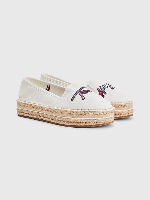 White Tommy Hilfiger Signature Logo Espadrilles Women\'s Loafers | TH860WCO