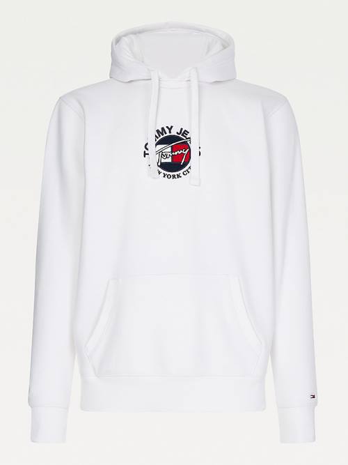 White Tommy Hilfiger Signature Logo Men's Hoodie | TH726QTK