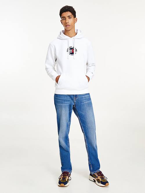 White Tommy Hilfiger Signature Logo Men\'s Hoodie | TH726QTK