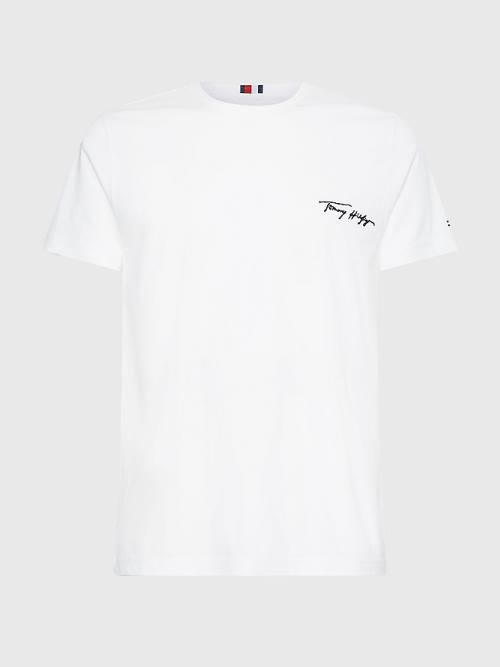 White Tommy Hilfiger Signature Logo Men's T Shirts | TH745AOR