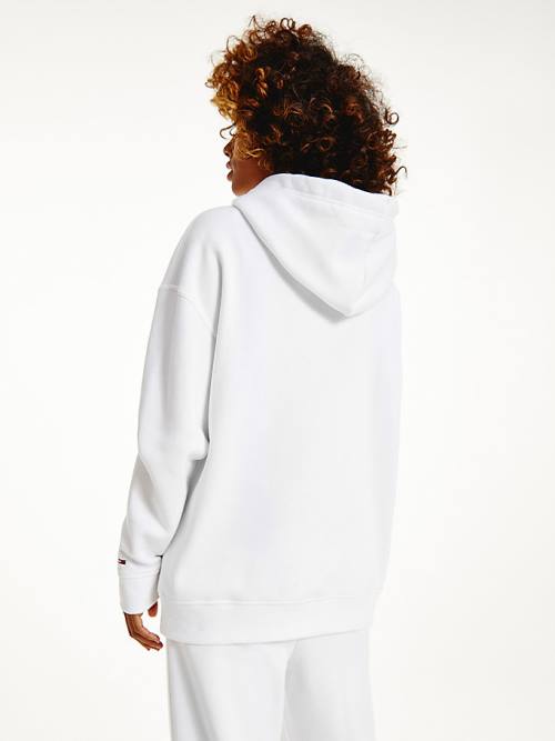 White Tommy Hilfiger Signature Logo Oversized Women's Hoodie | TH483JEK