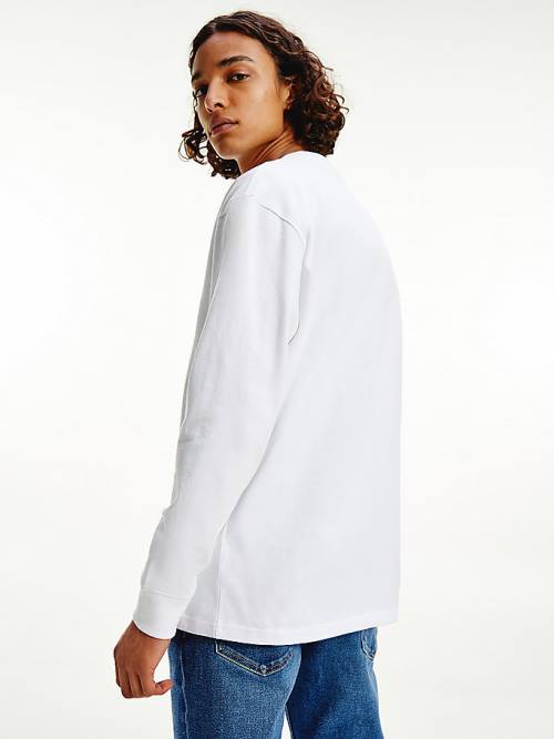 White Tommy Hilfiger Signature Long Sleeve Men's T Shirts | TH372BOA