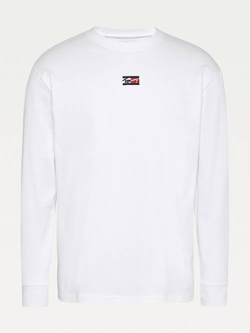 White Tommy Hilfiger Signature Long Sleeve Men's T Shirts | TH372BOA