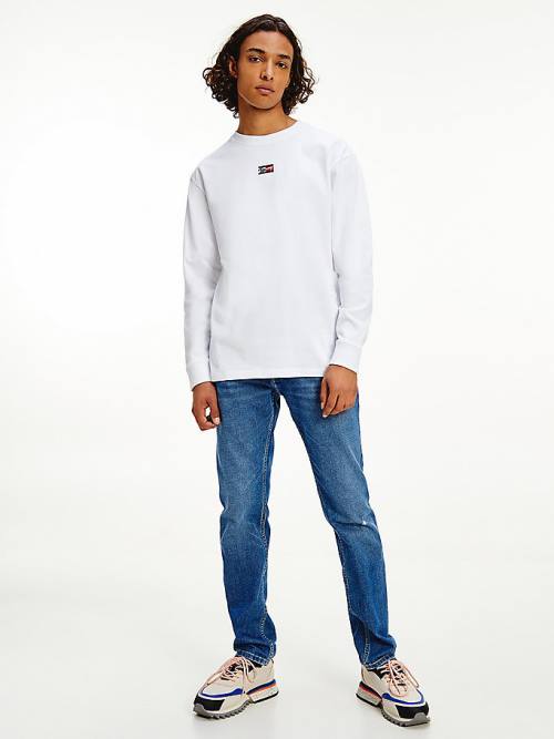 White Tommy Hilfiger Signature Long Sleeve Men\'s T Shirts | TH372BOA