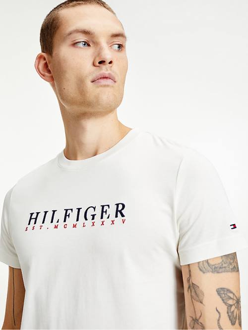 White Tommy Hilfiger Signature Organic Cotton Graphic Logo Men's T Shirts | TH368NOC