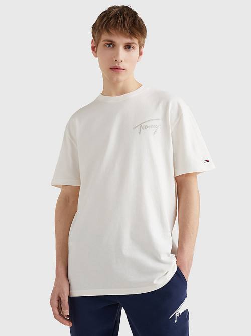 White Tommy Hilfiger Signature Recycled Cotton Men's T Shirts | TH405GNV