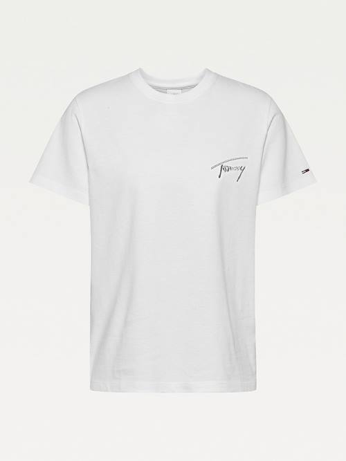 White Tommy Hilfiger Signature Recycled Cotton Relaxed Women's T Shirts | TH492DZP