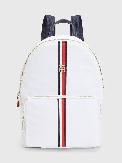 White Tommy Hilfiger Signature Tape Backpack Women\'s Bags | TH638RPN