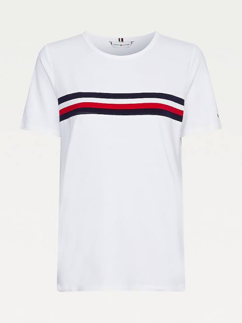 White Tommy Hilfiger Signature Tape Crew Neck Women's T Shirts | TH760HAQ