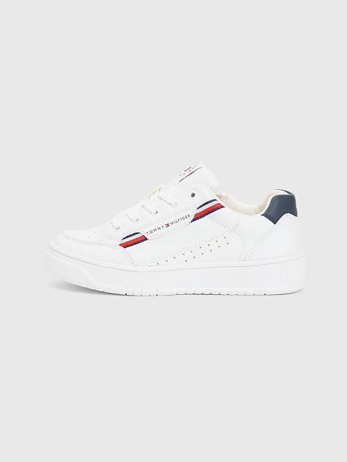 White Tommy Hilfiger Signature Tape Lace-Up Boys' Sneakers | TH310PGD