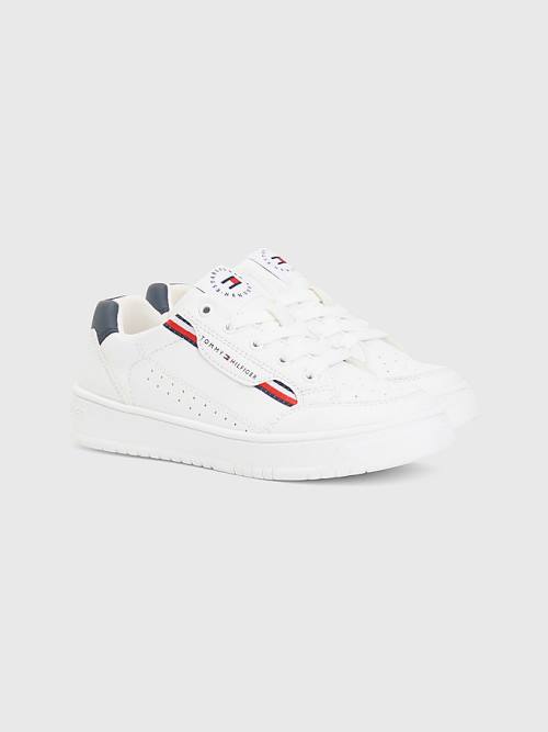 White Tommy Hilfiger Signature Tape Lace-Up Boys\' Sneakers | TH310PGD