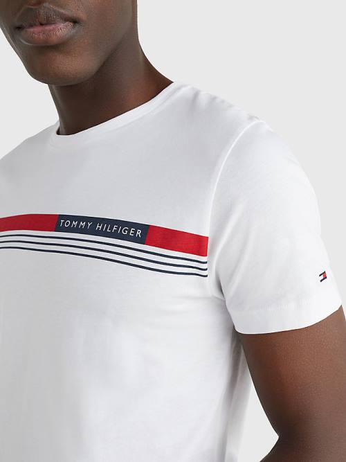 White Tommy Hilfiger Signature Tape Men's T Shirts | TH890MED