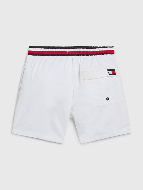 White Tommy Hilfiger Signature Tape Mid Length Shorts Boys' Swimwear | TH046QBR