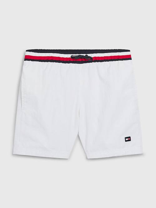 White Tommy Hilfiger Signature Tape Mid Length Shorts Boys\' Swimwear | TH046QBR