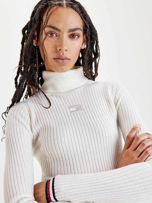 White Tommy Hilfiger Skinny Fit Roll Neck Polo Jumper Women's Sweaters | TH318PDM