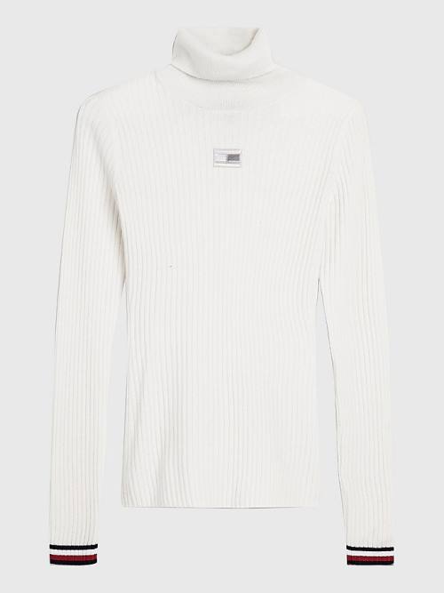 White Tommy Hilfiger Skinny Fit Roll Neck Polo Jumper Women's Sweaters | TH318PDM