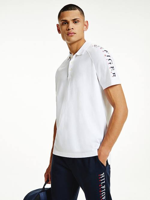 White Tommy Hilfiger Sleeve Logo Regular Fit Men\'s Polo Shirts | TH416JVU