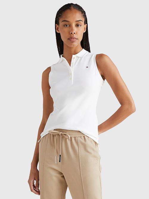 White Tommy Hilfiger Sleeveless Stretch Cotton Slim Fit Women's Polo Shirts | TH981BHO