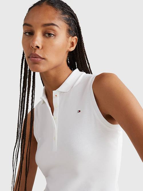 White Tommy Hilfiger Sleeveless Stretch Cotton Slim Fit Women's Polo Shirts | TH981BHO