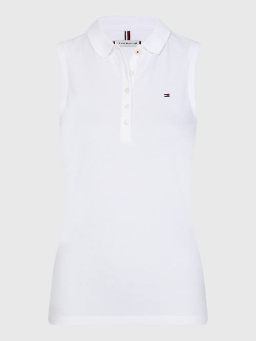 White Tommy Hilfiger Sleeveless Stretch Cotton Slim Fit Women's Polo Shirts | TH981BHO