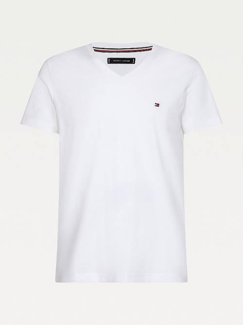 White Tommy Hilfiger Slim Fit Cotton Men's T Shirts | TH590CQO