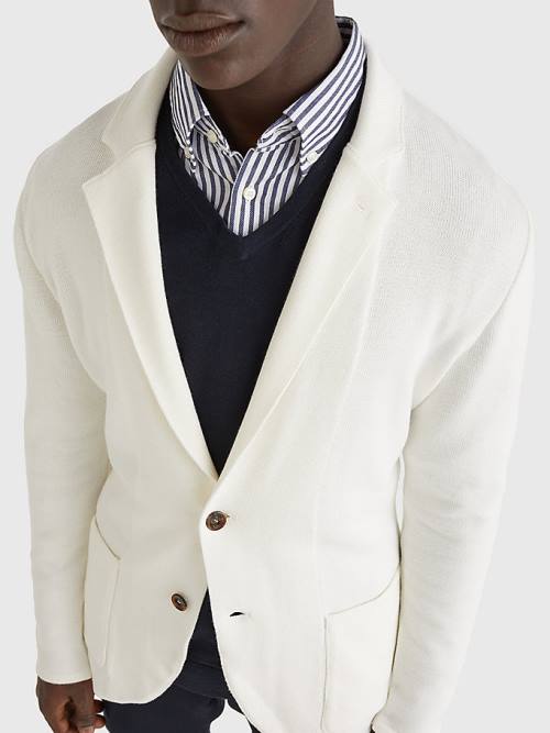 White Tommy Hilfiger Slim Fit Knit Men's Blazers | TH609DZH