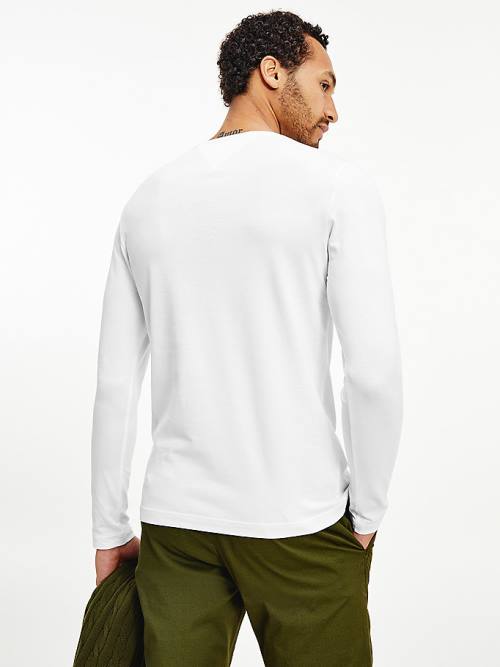 White Tommy Hilfiger Slim Fit Long Sleeve Men's T Shirts | TH063GSR