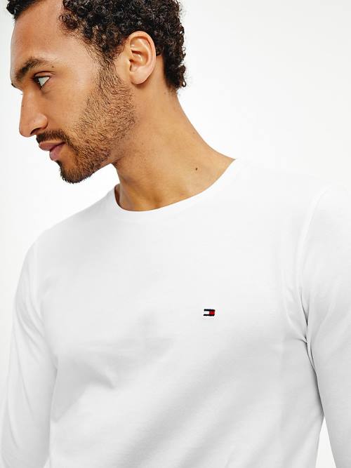 White Tommy Hilfiger Slim Fit Long Sleeve Men's T Shirts | TH063GSR