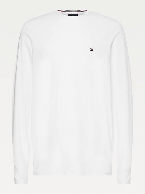 White Tommy Hilfiger Slim Fit Long Sleeve Men's T Shirts | TH063GSR