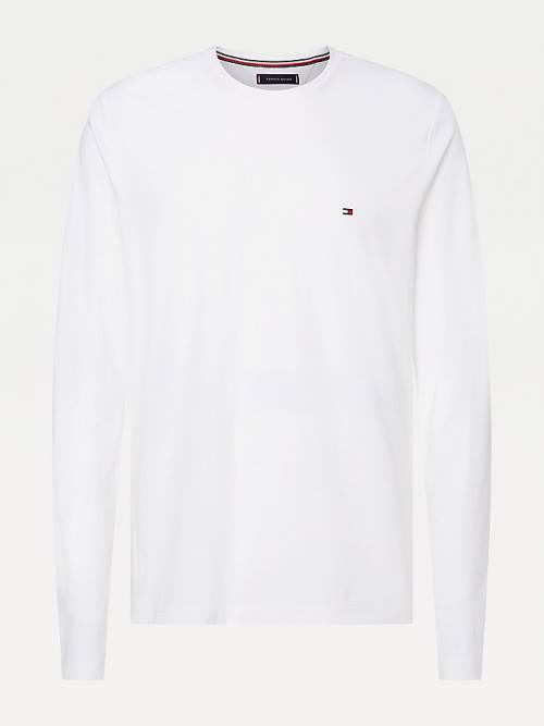 White Tommy Hilfiger Slim Fit Long Sleeve Men's T Shirts | TH063GSR