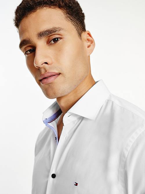 White Tommy Hilfiger Slim Fit Poplin Men's Shirts | TH290DPZ