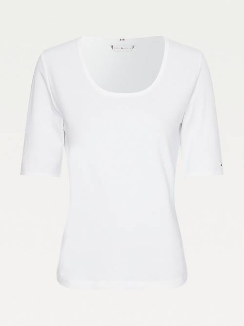 White Tommy Hilfiger Slim Fit Scoop Neck Women's T Shirts | TH798XQT