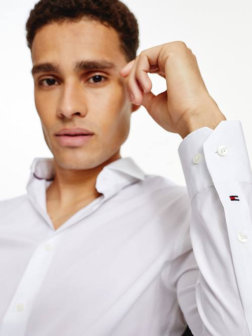 White Tommy Hilfiger Slim Fit Stretch Cotton Men's Shirts | TH569FIR