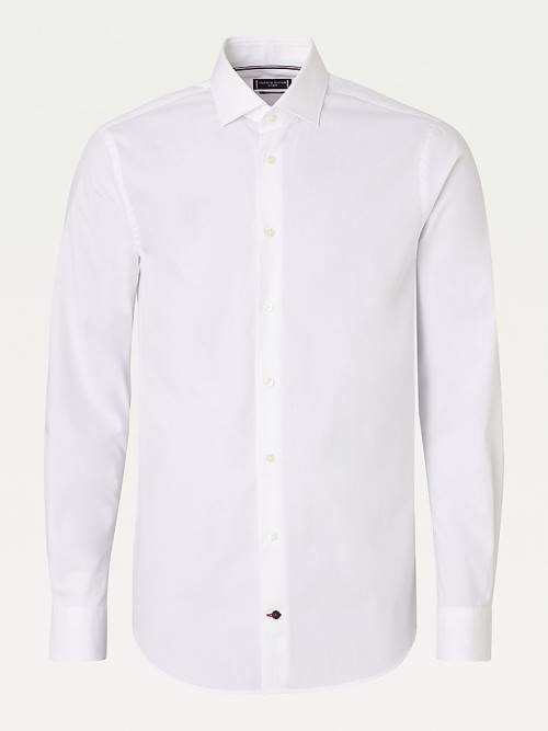 White Tommy Hilfiger Slim Fit Stretch Cotton Men's Shirts | TH569FIR