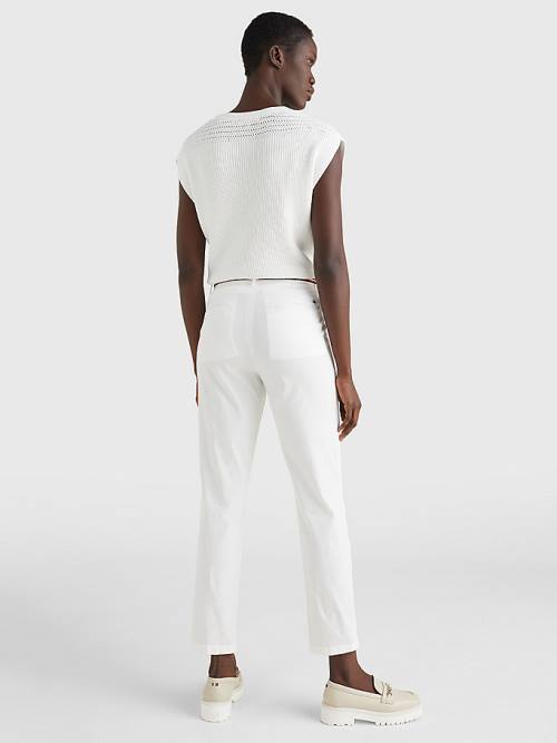 White Tommy Hilfiger Slim Signature Belt Chinos Women's Pants | TH416IMO