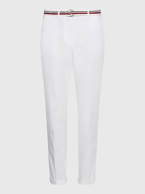 White Tommy Hilfiger Slim Signature Belt Chinos Women's Pants | TH416IMO