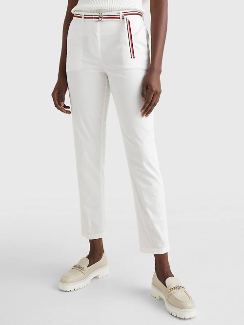 White Tommy Hilfiger Slim Signature Belt Chinos Women\'s Pants | TH416IMO