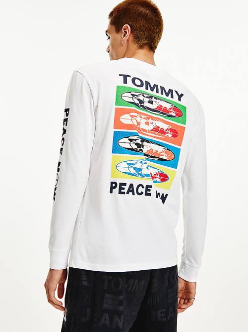 White Tommy Hilfiger Smiley Long Sleeve Men's T Shirts | TH820KET