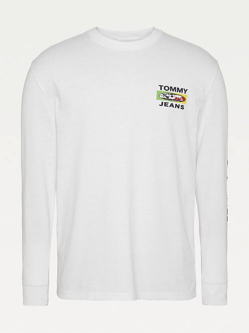 White Tommy Hilfiger Smiley Long Sleeve Men's T Shirts | TH820KET