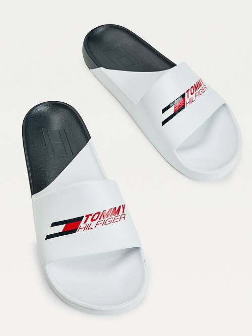 White Tommy Hilfiger Sport Colour-Blocked Pool Slides Men's Sandals | TH265WDC