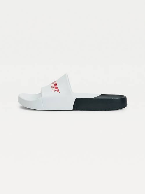 White Tommy Hilfiger Sport Colour-Blocked Pool Slides Men's Sandals | TH265WDC