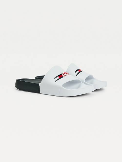 White Tommy Hilfiger Sport Colour-Blocked Pool Slides Men\'s Sandals | TH265WDC