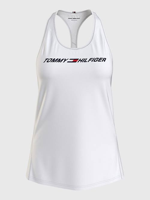 White Tommy Hilfiger Sport Graphic Racerback Tank Top Women's T Shirts | TH425BXJ