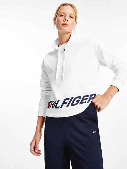 White Tommy Hilfiger Sport Logo Relaxed Fit Women\'s Sweatshirts | TH084UVX