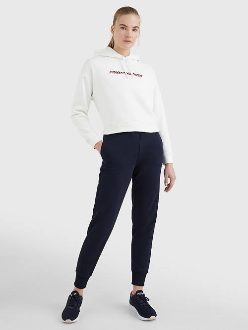 White Tommy Hilfiger Sport Logo Relaxed Fit Women's Hoodie | TH835INU