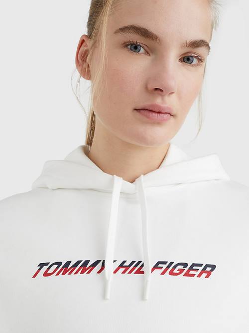 White Tommy Hilfiger Sport Logo Relaxed Fit Women's Hoodie | TH835INU