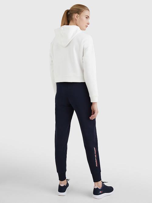 White Tommy Hilfiger Sport Logo Relaxed Fit Women's Hoodie | TH835INU