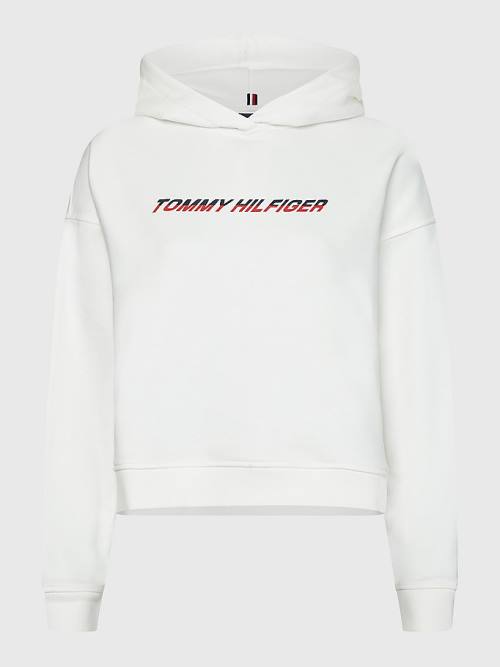 White Tommy Hilfiger Sport Logo Relaxed Fit Women's Hoodie | TH835INU