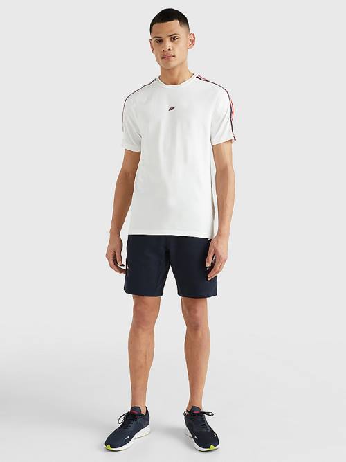 White Tommy Hilfiger Sport Logo Tape Men's T Shirts | TH921VTX